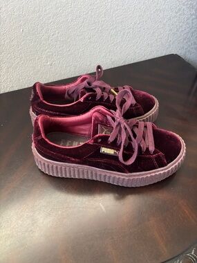 Puma women’s Velvet Platform Sneakers in Burgundy and Rose